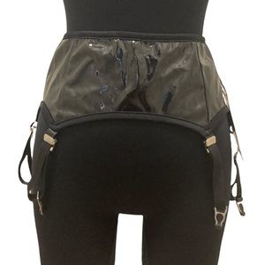 Darque by Coquette Shiny PVC / Fake “Leather” Wide  3 Hook Garter Belt - M - NWT